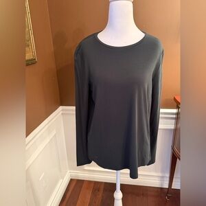 Eileen Fisher Forest Green Jersey Knit Crewneck Top Petite S